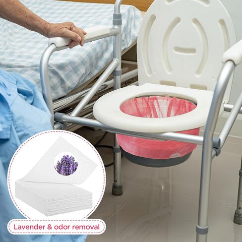 60 Set Bedside Commode Liners with Absorbent Pads Disposable Potty Bags for Portable Toilet with Commode Pads for Adult Elderly Commode Chairs Bucket Portable Camping Toilet Bags (Pink) in Saudi Arabia