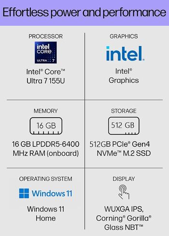 كمبيوتر محمول HP Envy 2 في 1 بشاشة لمس، Intel Core Ultra 7، Envy x360 16 بوصة كمبيوتر محمول مساعد، Thunderbolt 4، كاميرا 5MP IR، Wi-Fi 6E، Windows 11، W/Stylus Pen (16 جيجابايت RAM | 2 تيرابايت PCIe SSD ) in Saudi Arabia