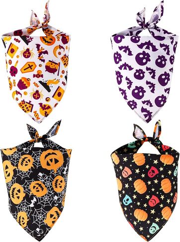 4pcs Halloween Dog Bandanas, Breathable Dog Triangle Scarf Washable Halloween Dog Neckerchief Ghost Pumpkin Halloween Bandanas for Big Small Medium Large Dog and Cats (Style 3) in Saudi Arabia