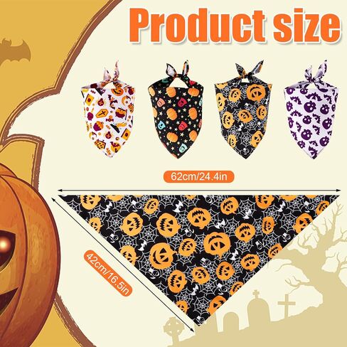4pcs Halloween Dog Bandanas, Breathable Dog Triangle Scarf Washable Halloween Dog Neckerchief Ghost Pumpkin Halloween Bandanas for Big Small Medium Large Dog and Cats (Style 3) in Saudi Arabia