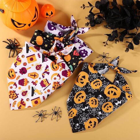 4pcs Halloween Dog Bandanas, Breathable Dog Triangle Scarf Washable Halloween Dog Neckerchief Ghost Pumpkin Halloween Bandanas for Big Small Medium Large Dog and Cats (Style 3) in Saudi Arabia