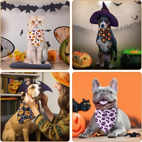 4pcs Halloween Dog Bandanas, Breathable Dog Triangle Scarf Washable Halloween Dog Neckerchief Ghost Pumpkin Halloween Bandanas for Big Small Medium Large Dog and Cats (Style 3) in Saudi Arabia