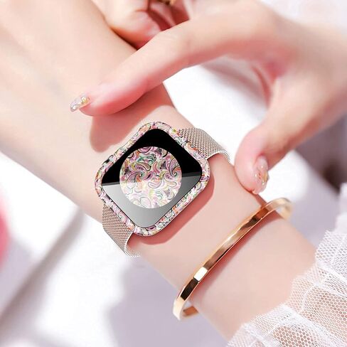 Compatible with Apple Watch Series 9 8 7 41mm 45mm Floral Hard PC Case Tempered Glass Screen Protector Cover Resistant Impact Resistant Protective Case for Apple Watch 45mm 41mm (45mm, Flowers 6) in Kuwait