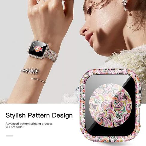 Compatible with Apple Watch Series 9 8 7 41mm 45mm Floral Hard PC Case Tempered Glass Screen Protector Cover Resistant Impact Resistant Protective Case for Apple Watch 45mm 41mm (45mm, Flowers 6) in Kuwait