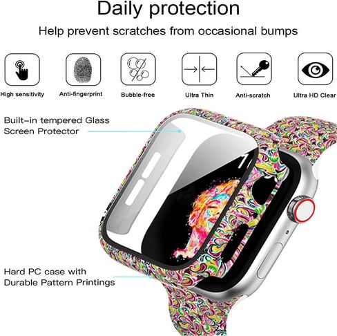 Compatible with Apple Watch Series 9 8 7 41mm 45mm Floral Hard PC Case Tempered Glass Screen Protector Cover Resistant Impact Resistant Protective Case for Apple Watch 45mm 41mm (45mm, Flowers 6) in Kuwait