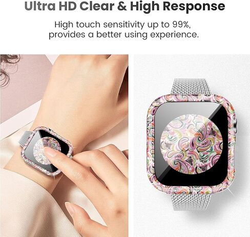 Compatible with Apple Watch Series 9 8 7 41mm 45mm Floral Hard PC Case Tempered Glass Screen Protector Cover Resistant Impact Resistant Protective Case for Apple Watch 45mm 41mm (45mm, Flowers 6) in Kuwait