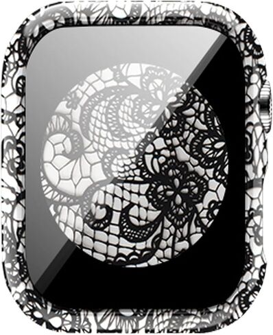 Compatible with Apple Watch Series 9 8 7 41mm 45mm Floral Hard PC Case Tempered Glass Screen Protector Cover Resistant Impact Resistant Protective Case for Apple Watch 45mm 41mm (45mm, Flowers 6) in Saudi Arabia