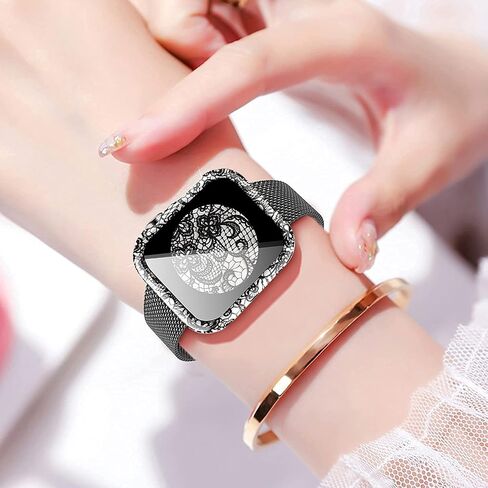 Compatible with Apple Watch Series 9 8 7 41mm 45mm Floral Hard PC Case Tempered Glass Screen Protector Cover Resistant Impact Resistant Protective Case for Apple Watch 45mm 41mm (45mm, Flowers 6) in Saudi Arabia