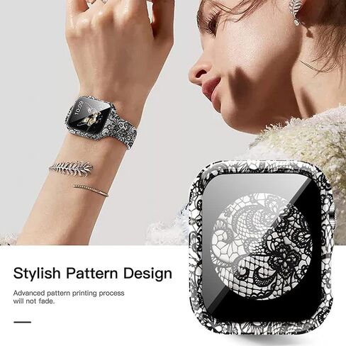 Compatible with Apple Watch Series 9 8 7 41mm 45mm Floral Hard PC Case Tempered Glass Screen Protector Cover Resistant Impact Resistant Protective Case for Apple Watch 45mm 41mm (45mm, Flowers 6) in Saudi Arabia