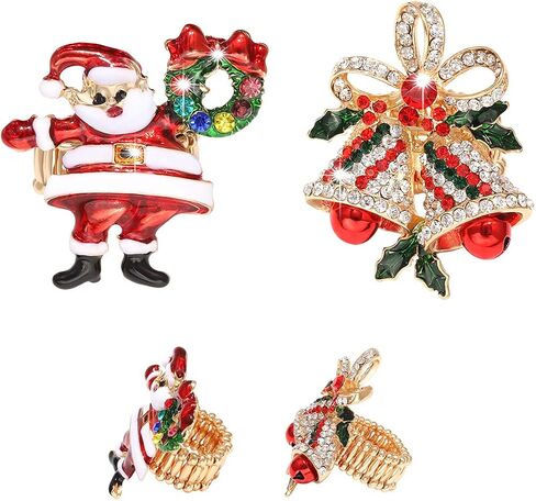HEIDKRUEGER Christmas Stretch Rings Christmas Tree Winter Snowflake Santa Elastic Rings Festive Crystal Rhinestone Statement Finger Rings Holiday Jewelry for Women Girls Xmas Party in Kuwait