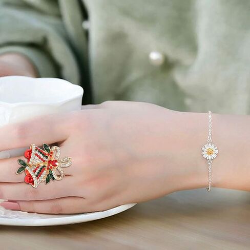 HEIDKRUEGER Christmas Stretch Rings Christmas Tree Winter Snowflake Santa Elastic Rings Festive Crystal Rhinestone Statement Finger Rings Holiday Jewelry for Women Girls Xmas Party in Kuwait