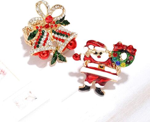 HEIDKRUEGER Christmas Stretch Rings Christmas Tree Winter Snowflake Santa Elastic Rings Festive Crystal Rhinestone Statement Finger Rings Holiday Jewelry for Women Girls Xmas Party in Kuwait