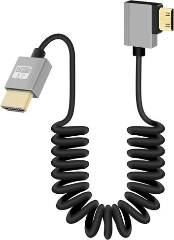 RIIEYOCA 4K Short Mini HDMI to HDMI Coiled Cable, 90 Degree Left Angle HDMI Male to Mini HDMI Male Cable,18Gbps High Speed HDMI 2.0 Support 4K@60Hz,Compatible with Cameras,Monitors (3FT/0.9M) in Kuwait