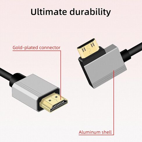RIIEYOCA 4K Short Mini HDMI to HDMI Coiled Cable, 90 Degree Left Angle HDMI Male to Mini HDMI Male Cable,18Gbps High Speed HDMI 2.0 Support 4K@60Hz,Compatible with Cameras,Monitors (3FT/0.9M) in Kuwait