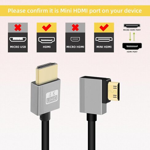 RIIEYOCA 4K Short Mini HDMI to HDMI Coiled Cable, 90 Degree Left Angle HDMI Male to Mini HDMI Male Cable,18Gbps High Speed HDMI 2.0 Support 4K@60Hz,Compatible with Cameras,Monitors (3FT/0.9M) in Kuwait
