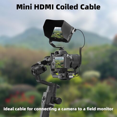 RIIEYOCA 4K Short Mini HDMI to HDMI Coiled Cable, 90 Degree Left Angle HDMI Male to Mini HDMI Male Cable,18Gbps High Speed HDMI 2.0 Support 4K@60Hz,Compatible with Cameras,Monitors (3FT/0.9M) in Kuwait