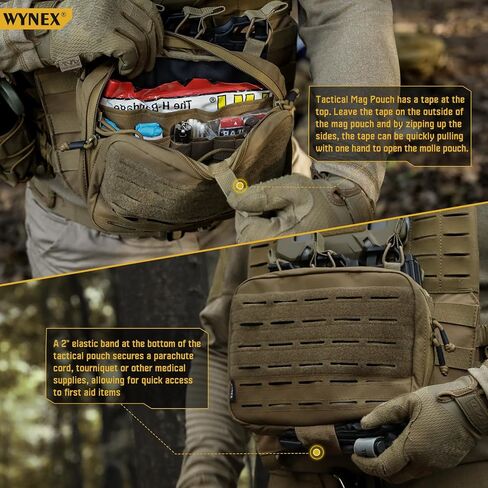 حقيبة WYNEX التكتيكية Molle Mag من تصميم القطع بالليزر، حقيبة مجلة تكتيكية ثلاثية لـ M4/M16 Mag، وحقائب أدوات إدارة Molle للوصول السريع، تتضمن حقيبة EMT الطبية المنظمة رقعة in Kuwait