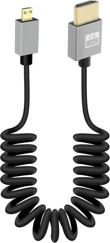 RIIEYOCA 4K Short Micro HDMI to HDMI Coiled Cable, 90 Degree Left Angle HDMI Male to Micro HDMI Male Cable,18Gbps High Speed HDMI 2.0 Support 4K@60Hz,Compatible with Cameras,Monitors (3FT/0.9M) in Saudi Arabia