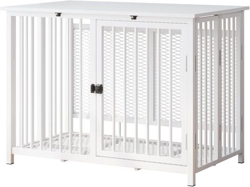 Heavy Duty Dog Crate Furniture, Fully Assembled exc. Locks, All Metal Frame & Wooden Tabletop, Modern Kennel for Small/Medium Dog, End Table, Sturdy, Foldable, White in Saudi Arabia