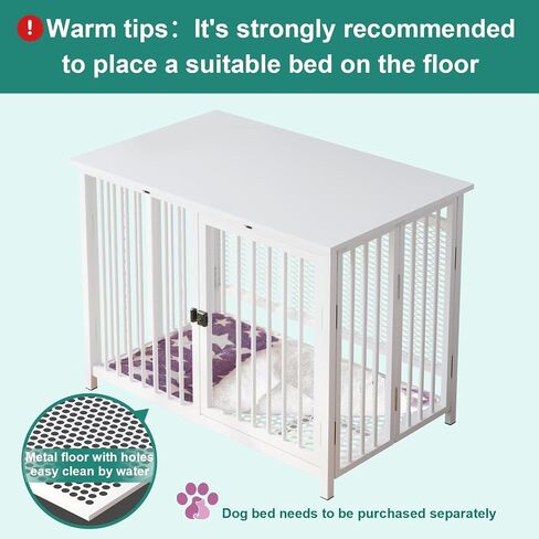 Heavy Duty Dog Crate Furniture, Fully Assembled exc. Locks, All Metal Frame & Wooden Tabletop, Modern Kennel for Small/Medium Dog, End Table, Sturdy, Foldable, White in Saudi Arabia