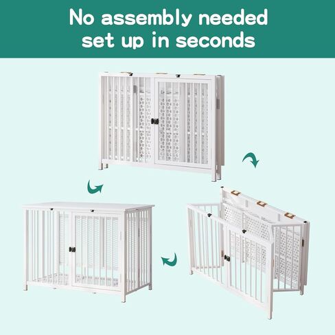 Heavy Duty Dog Crate Furniture, Fully Assembled exc. Locks, All Metal Frame & Wooden Tabletop, Modern Kennel for Small/Medium Dog, End Table, Sturdy, Foldable, White in Saudi Arabia