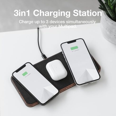 Woodcessories - Wireless Multi Charger inductive Charging Station Made of Wood - Compatible with 3 Qi Enabled Devices (Oak) in Kuwait