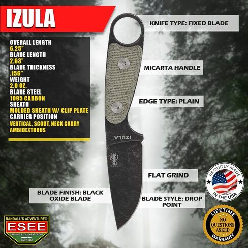 سكاكين ESEE Izula-B-BO مع مقبض وغمد بوليمر مصبوب ولوحة مشبك (رمادي ميكارتا) in Kuwait