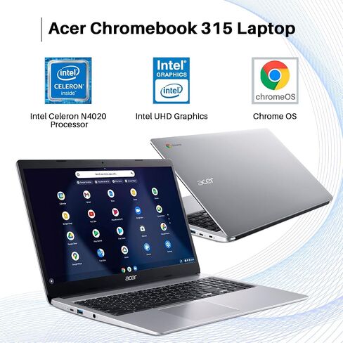 acer Chromebook 315 Laptop 2024 Newest, 15.6" HD Display, Intel Celeron N4020(Up to 2.8GHz), 4GB RAM, 64GB eMMC, Intel UHD Graphics, 12.5H Long Battery Life, WiFi, Bluetooth, Chrome OS, Silver in Saudi Arabia