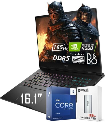 كمبيوتر محمول HP OMEN 16 للألعاب، شاشة 16.1 بوصة 165 هرتز FHD، Core i9 13900HX(24 نواة، 5.40 جيجاهرتز)، GeForce RTX 4060، لوحة مفاتيح بإضاءة خلفية RGB، Wi-Fi 6E، Bang & Olufsen، Windows 11 Home، أسود (32 جيجابايت DDR5 RAM | 1 تيرابايت اس اس دي) in Saudi Arabia