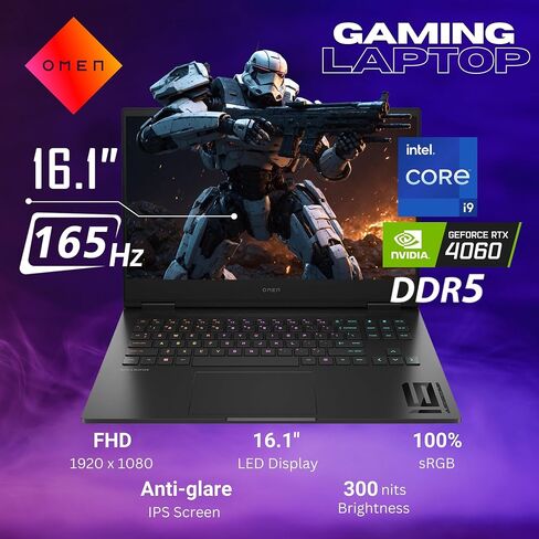 كمبيوتر محمول HP OMEN 16 للألعاب، شاشة 16.1 بوصة 165 هرتز FHD، Core i9 13900HX(24 نواة، 5.40 جيجاهرتز)، GeForce RTX 4060، لوحة مفاتيح بإضاءة خلفية RGB، Wi-Fi 6E، Bang & Olufsen، Windows 11 Home، أسود (32 جيجابايت DDR5 RAM | 1 تيرابايت اس اس دي) in Saudi Arabia
