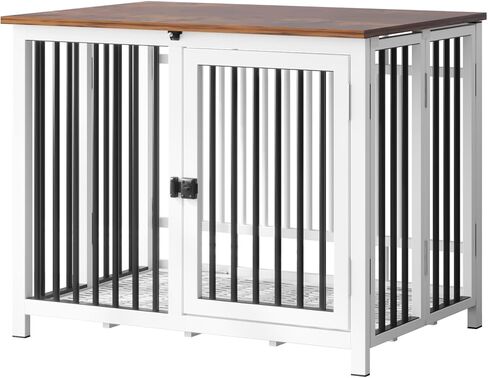 Heavy Duty Dog Crate Furniture, Fully Assembled exc. Locks, All Metal Frame & Wooden Tabletop, Modern Kennel for Small/Medium Dog, End Table, Sturdy, Foldable, White in Saudi Arabia