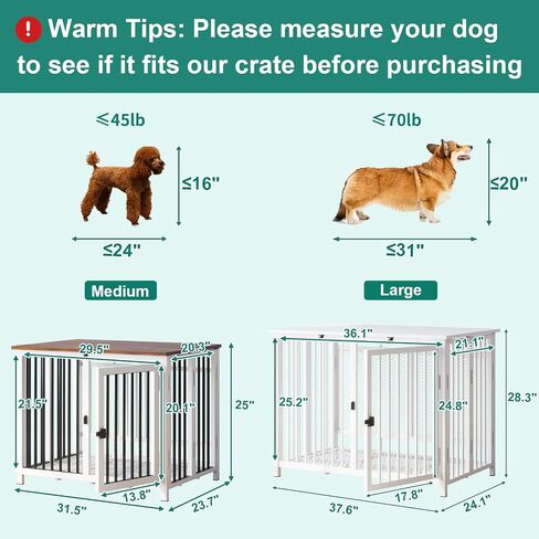 Heavy Duty Dog Crate Furniture, Fully Assembled exc. Locks, All Metal Frame & Wooden Tabletop, Modern Kennel for Small/Medium Dog, End Table, Sturdy, Foldable, White in Saudi Arabia