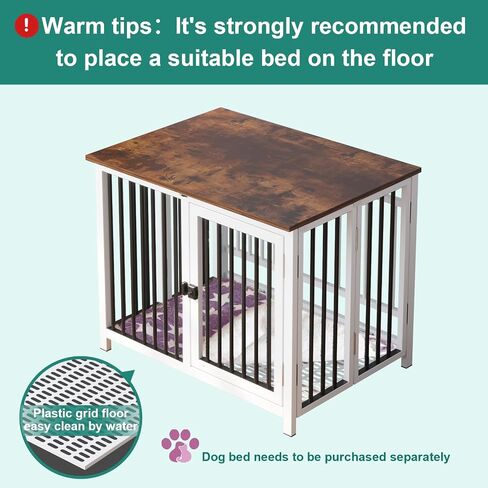Heavy Duty Dog Crate Furniture, Fully Assembled exc. Locks, All Metal Frame & Wooden Tabletop, Modern Kennel for Small/Medium Dog, End Table, Sturdy, Foldable, White in Saudi Arabia