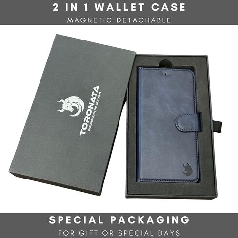 Vegas Wallet Phone Case Compatible with iPhone 15 Pro Max 6.7in – Elegant Full-Grain Leather Phone Case Wallet – Card Holder Wallet RFID Blocking with Kickstand, Card Slots (Dark Blue) in Kuwait