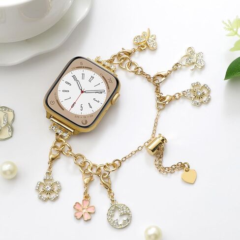 PENKEY Metal Band Compatible with Apple Watch 38mm 40mm 41mm 42mm 44mm 45mm 49mm, Bling Bracelet with Charms Dressy Pendants Straps for iWatch Ultra SE & Series 9 8 7 6 5 4 3 2 1 in Saudi Arabia