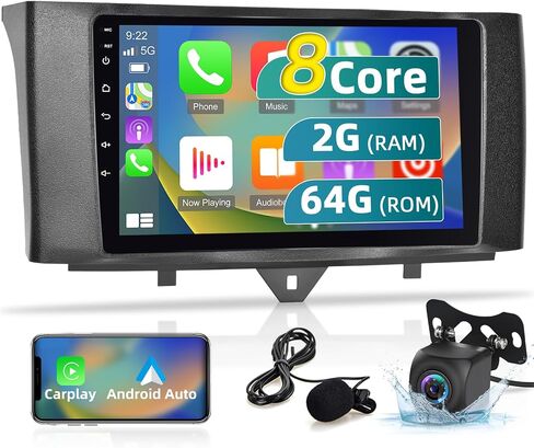 ستيريو سيارة 8 كور لسيارة Mercedes Benz Smart Fortwo 2011 2012-2015 مع Carplay اللاسلكي وAndroid Auto - Android [2+64G] راديو يعمل باللمس مع EQ/DSP/WiFi/مساعد صوتي + كاميرا رؤية خلفية AHD in Saudi Arabia
