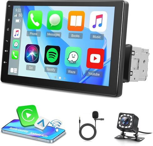 NHOPEEW Single Din Touch Screen Car Stereo with Wireless Carplay and Android Auto - 9 Inch Detachable IPS Screen Car Radio - Bluetooth/Mirror Link/SWC/FM + 12leds Backup Camera & Microphone in Saudi Arabia