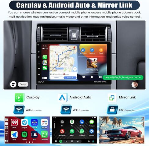 ستيريو سيارة أحادي الدين مع Apple Carplay وAndroid Auto اللاسلكي، راديو سيارة بشاشة لمس قابلة للدوران 9 بوصة مع وصلة مرآة FM بلوتوث لنظام iOS/Android AUX/USB/TF مشغل وسائط متعددة للسيارة + كاميرا احتياطية in Saudi Arabia