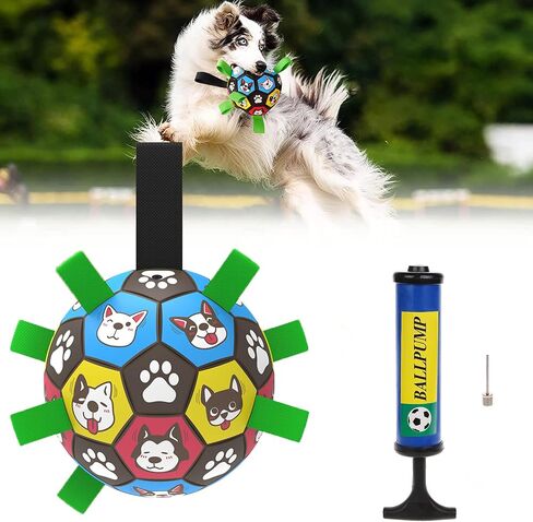 6'' Colorful Dog Toy Soccer Ball with Straps for Dog, Outdoor Interactive Tug of War, Puppy Birthday Gift, Dog Water Toys, Durable Dog Ball for Small and Medium Large Dogs (Pink and White) in Saudi Arabia