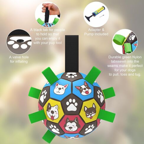 6'' Colorful Dog Toy Soccer Ball with Straps for Dog, Outdoor Interactive Tug of War, Puppy Birthday Gift, Dog Water Toys, Durable Dog Ball for Small and Medium Large Dogs (Pink and White) in Saudi Arabia