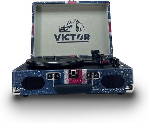 حقيبة دوارة تعمل بالبلوتوث من فيكتور مترو بلس | مشغل تسجيل فينيل ثلاثي السرعات مع مكبرات صوت ستيريو مدمجة، بطارية قابلة للشحن، مخرج RCA، مدخل Aux، ومحول 45 دورة في الدقيقة، VSRP-850B in Kuwait