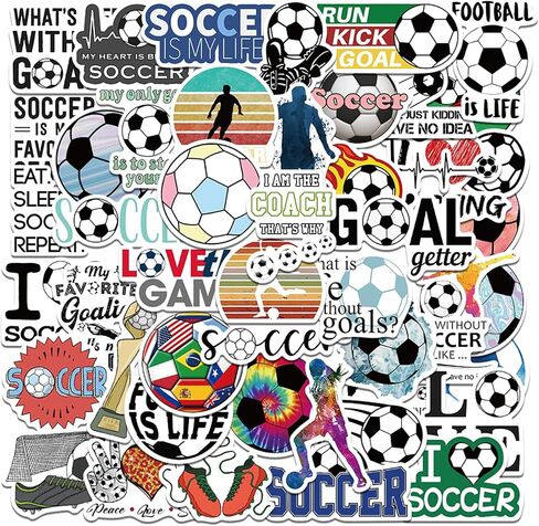 ملصقات كرة القدم لزجاجات المياه، ملصقات تدريب كرة القدم I Love Soccer للأطفال، 50 قطعة من ملصقات الفينيل المقاومة للماء هدية بالجملة، هدايا حفلات كرة القدم الرياضية، ديكورات كرة القدم in Kuwait