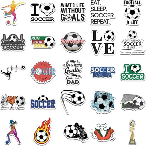 ملصقات كرة القدم لزجاجات المياه، ملصقات تدريب كرة القدم I Love Soccer للأطفال، 50 قطعة من ملصقات الفينيل المقاومة للماء هدية بالجملة، هدايا حفلات كرة القدم الرياضية، ديكورات كرة القدم in Kuwait