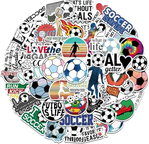 ملصقات كرة القدم لزجاجات المياه، ملصقات تدريب كرة القدم I Love Soccer للأطفال، 50 قطعة من ملصقات الفينيل المقاومة للماء هدية بالجملة، هدايا حفلات كرة القدم الرياضية، ديكورات كرة القدم in Kuwait