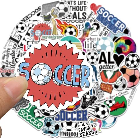 ملصقات كرة القدم لزجاجات المياه، ملصقات تدريب كرة القدم I Love Soccer للأطفال، 50 قطعة من ملصقات الفينيل المقاومة للماء هدية بالجملة، هدايا حفلات كرة القدم الرياضية، ديكورات كرة القدم in Kuwait