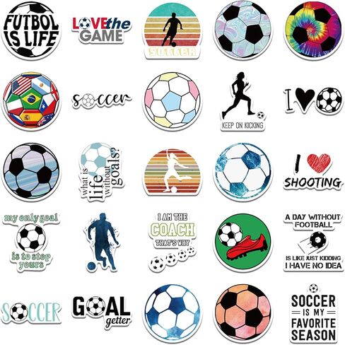 ملصقات كرة القدم لزجاجات المياه، ملصقات تدريب كرة القدم I Love Soccer للأطفال، 50 قطعة من ملصقات الفينيل المقاومة للماء هدية بالجملة، هدايا حفلات كرة القدم الرياضية، ديكورات كرة القدم in Kuwait