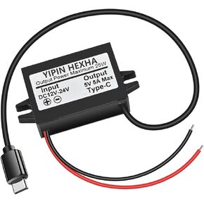 DC 12V/24V to 5V USB C 5A 25W Step Down Converter Type-C Interface Buck Charge Module Waterproof Power Adapter