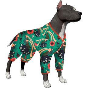 LovinPet Great Dane Clothing for Dogs - Pet Anxiety Relief Shirt, UV Protection Dog Clothes, Comfy Lightweight Fabric, Turquoise Peacock Prints,Large Dog Pjs, Pitbull Clothes,Green 3XL