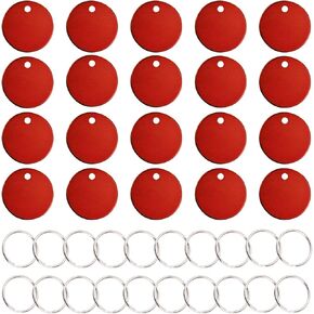 Pet ID Tags, 20 PCS Red Round Pet Identification Tags Double Sided Blank Dog Name Tags with 20 Pieces Key Rings for Dogs Cats, Red