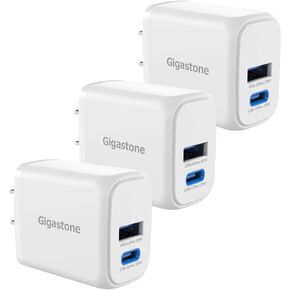 Gigastone 12W USB C USB A Dual Port Wall Charger [3 Pack] 2.4A Travel Charging Block Fast Charging Power Brick, Compatible with iPhone 16/15/14/13/12, Samsung S24/S23/S22, Kindle E-Reader fast charger